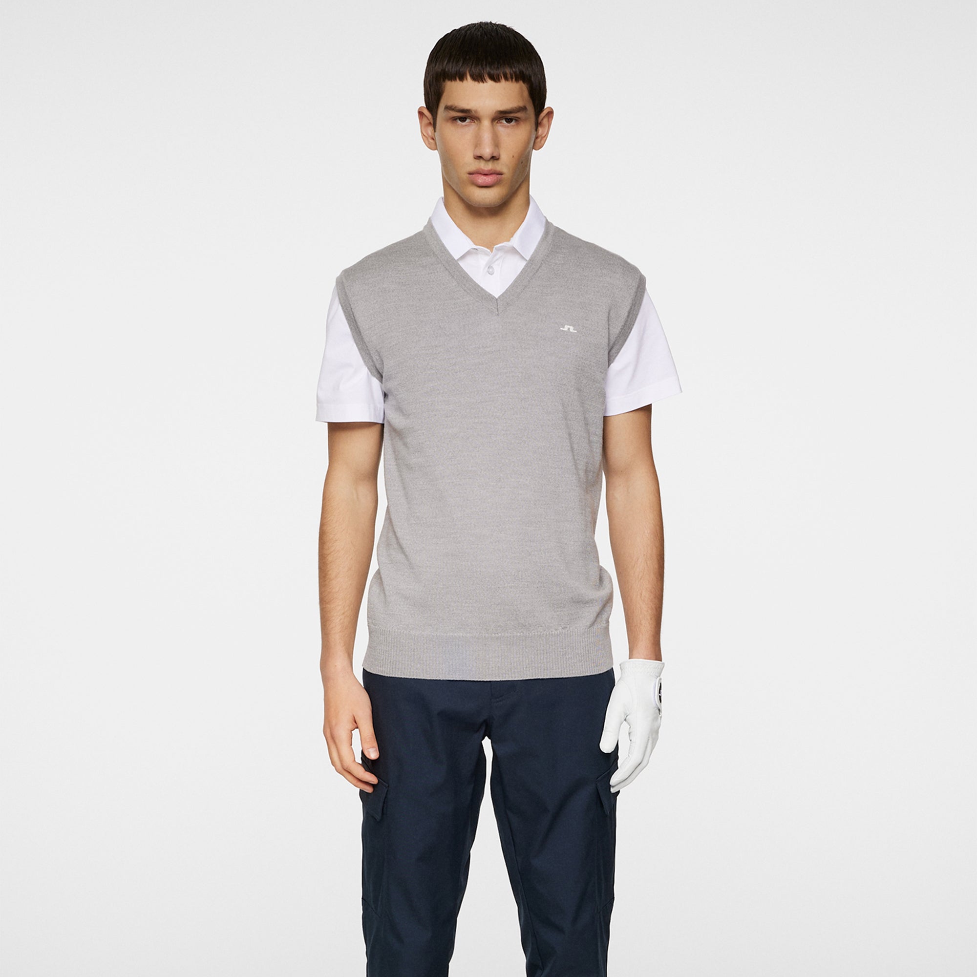 J Lindeberg Liam Knitted Mens Tour Merino Golf Vest Light Grey Melange
